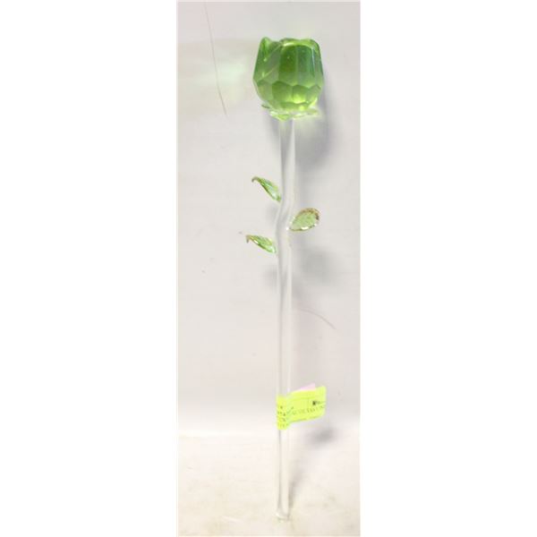 VINTAGE CUT CRYSTAL GLASS LIME GREEN ROSE STEMS