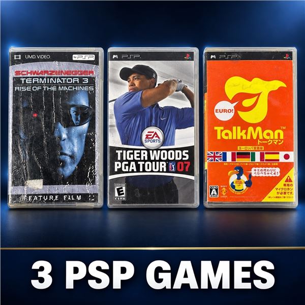 3 PSP GAMES TIGER WOODS, TALKMAN, TERMINATOR