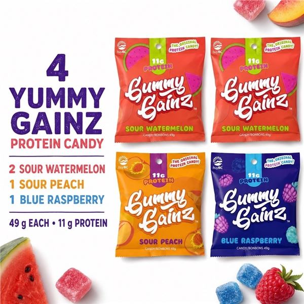 4 GUMMY GAINZ PROTEIN CANDY VARIETY BB 06/26