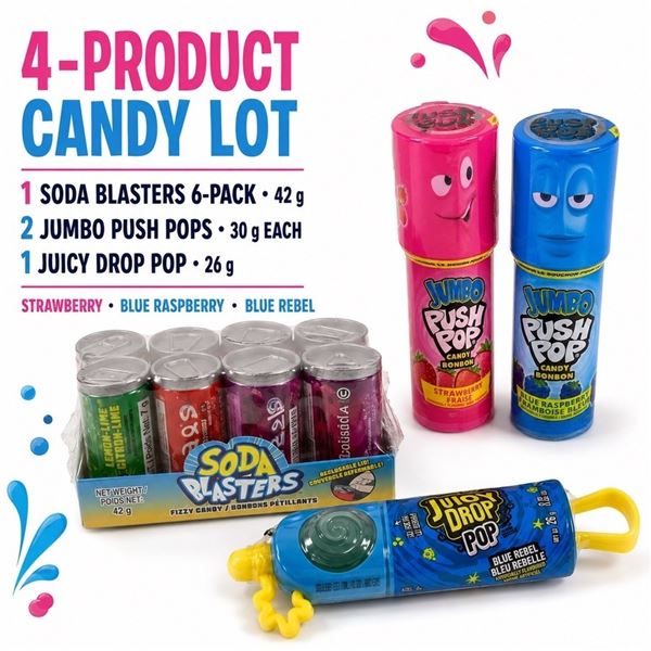 4 CANDY TREATS PUSH POPS & SODA BLASTERS BB 04/27