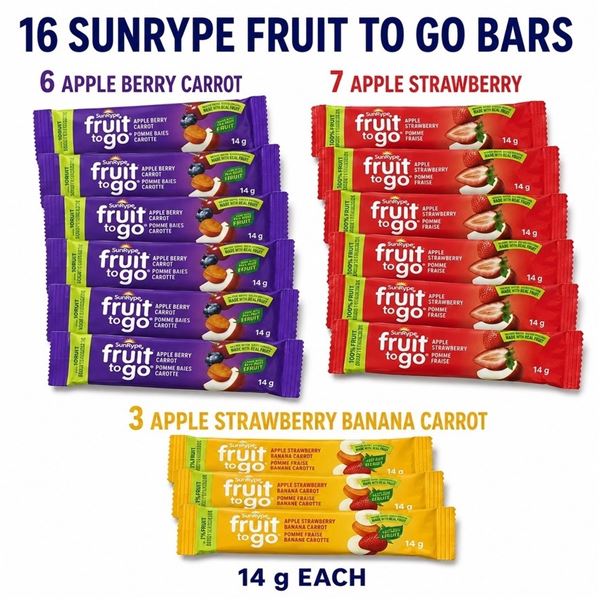 16 SUNRYPE FRUIT TO GO BARS VARIETY BB 02/27
