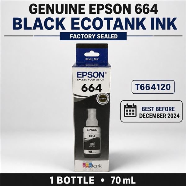 NEW EPSON 664 BLACK ECOTANK INK 70ML BB 12/24