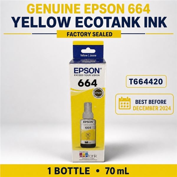 NEW EPSON 664 YELLOW ECOTANK INK 70ML BB 12/24