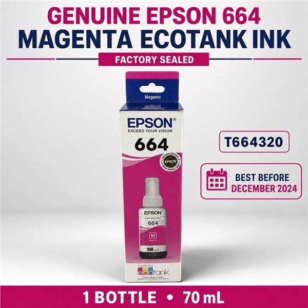 NEW EPSON 664 MAGENTA ECOTANK INK 70ML BB 12/24