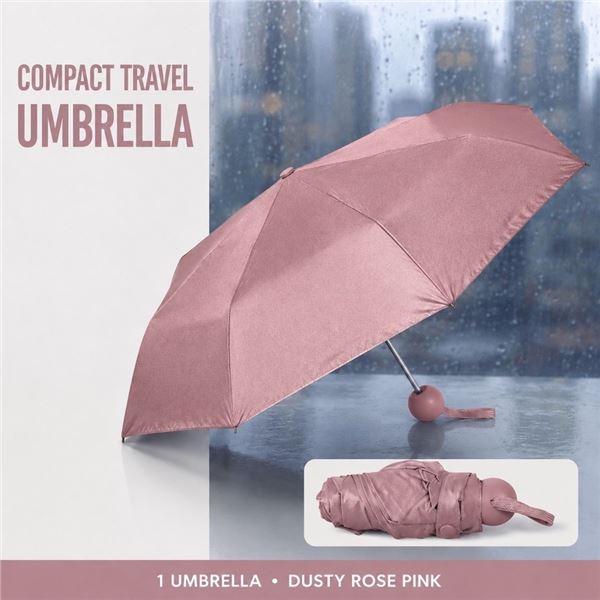 NEW DUSTY ROSE PINK COMPACT TRAVEL UMBRELLA
