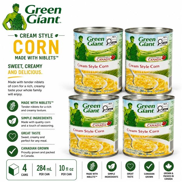 4 GREEN GIANT CREAM STYLE CORN 284ML BB 10/29