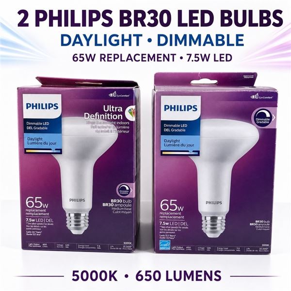 NEW 2 PHILIPS BR30 DAYLIGHT LED BULBS