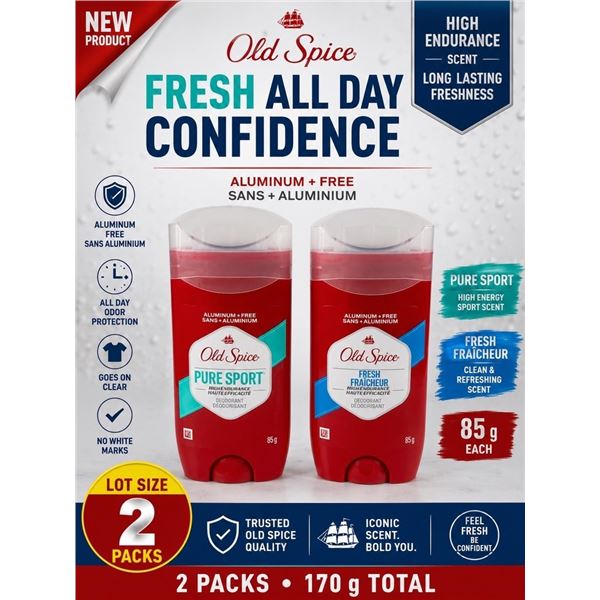 2 OLD SPICE ALUMINUM FREE DEODORANTS 85G