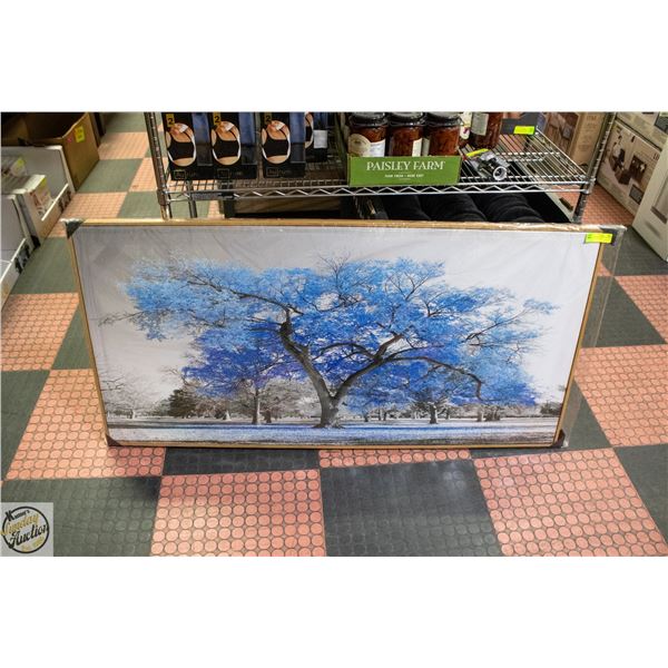 BRAND NEW 58" X 29" FRAMED BLUE TREE CANVAS ART