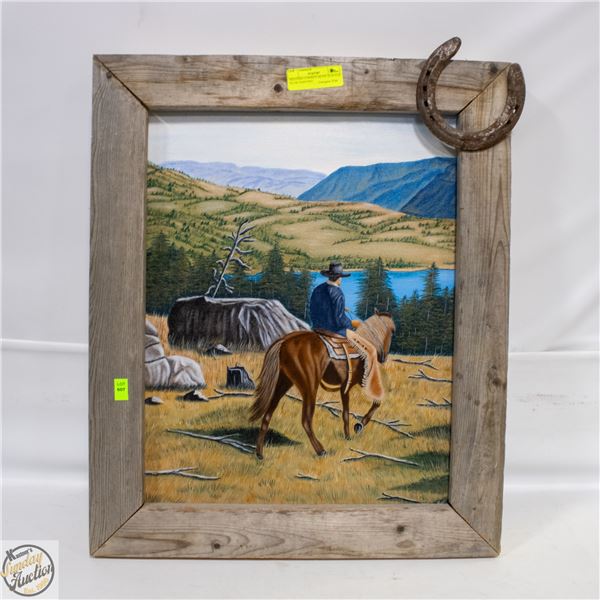 WESTERN COWBOY MOTIF 20 IN X 24 IN OIL PAINTING