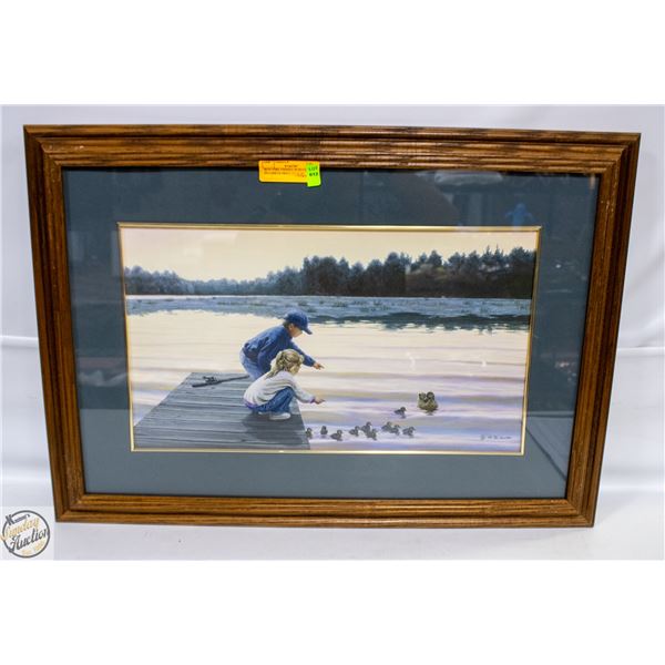 BOY+GIRL FISHING W/DUCKS M.G.SMITH PRINT 27" X 19"