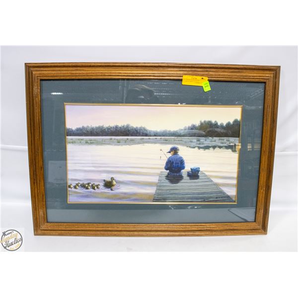 BOY FISHING WITH DUCKS M.G.SMITH PRINT 27" X 19"