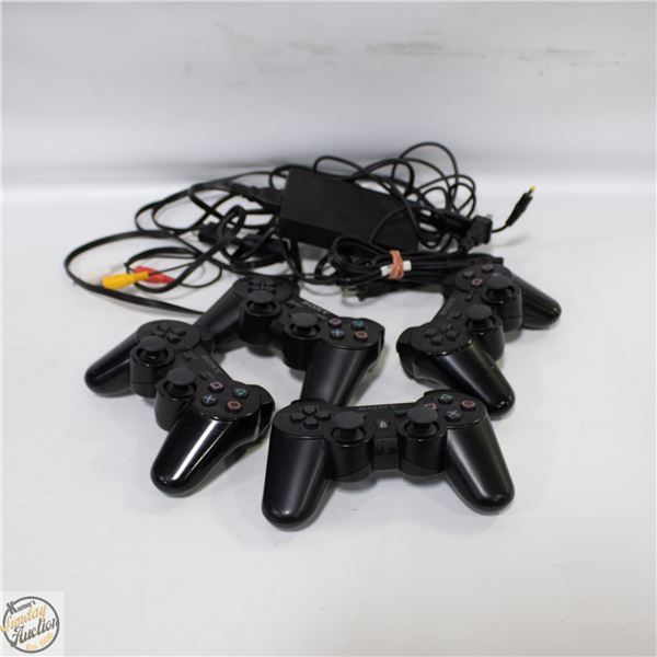 LOT OF 4 PS3 CONTROLLERS AND POWER ADAPTERS