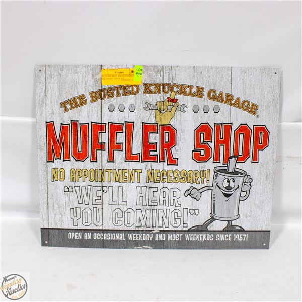 MUFFLER SHOP NO APPOINTMENT NECESSARY TIN PLATE