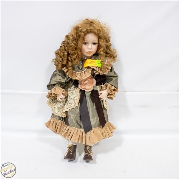 VINTAGE PORCELAIN RED HEAD DOLL BLUE EYES