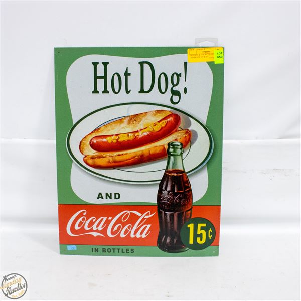 HOTDOG & COCA-COLA IN BOTTLES TIN PLATE 12" X 16"