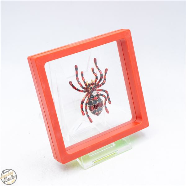 NEW SPIDER BROOCH RED BLACK ENAMEL FILLED,