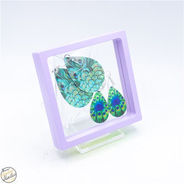 NEW 2 PAIRS PEACOCK INSPIRED EARRINGS