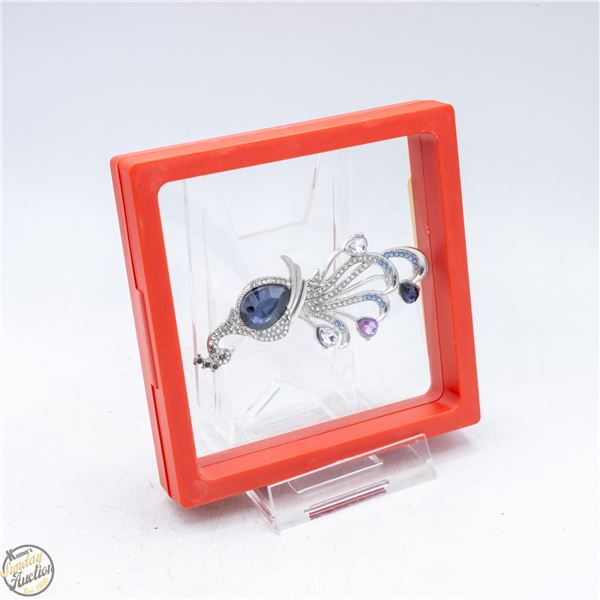 NEW PEACOCK BROOCH BLUE RHINESTONES