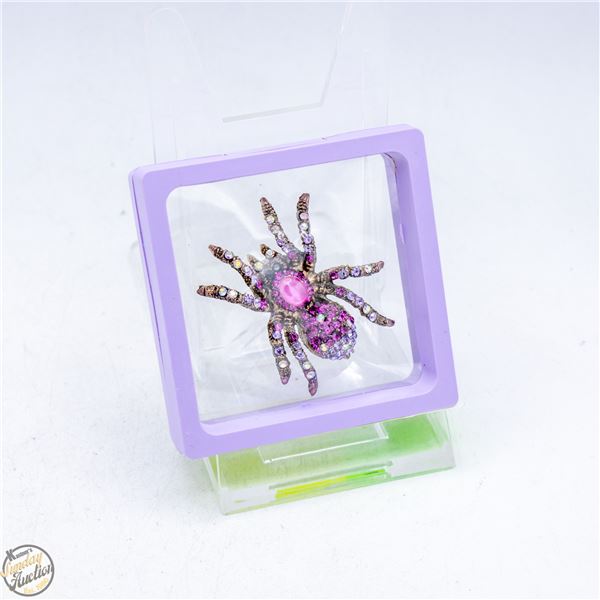 NEW CAT EYE SPIDER BROOCH PINK