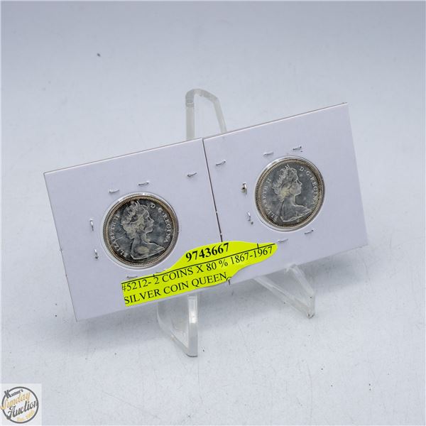 #5212- 2 COINS X 80 % 1867-1967 SILVER COIN QUEEN