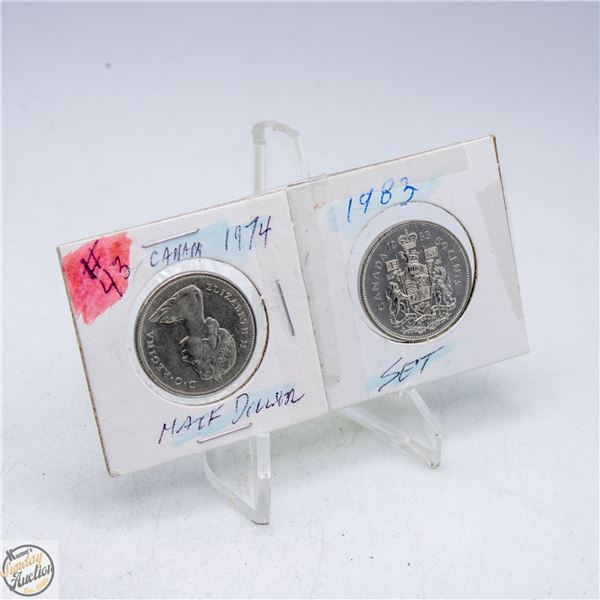 #5294-1974 AND 1983 CANADIAN 50 CENT COINS