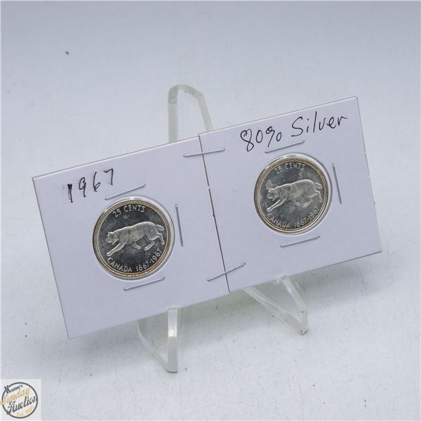 #5213- 2 COINS X 80 % 1867-1967 SILVER COIN QUEEN