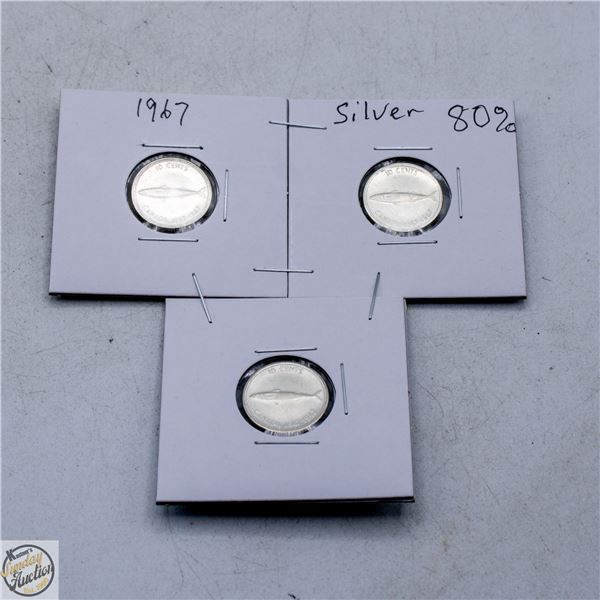#5210- 3 COINS X 80 % 1867-1967 SILVER COIN QUEEN