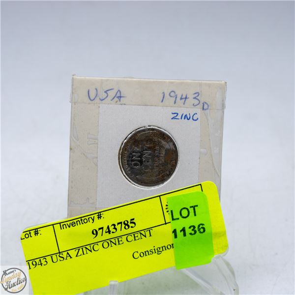 1943 USA ZINC ONE CENT