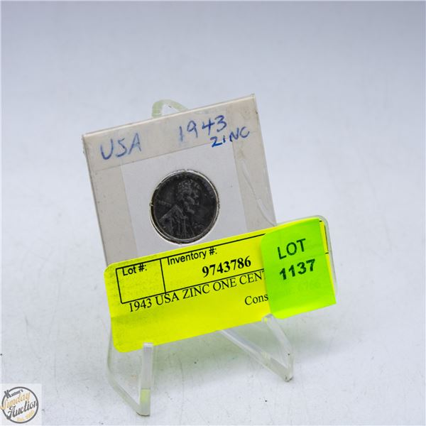 1943 USA ZINC ONE CENT