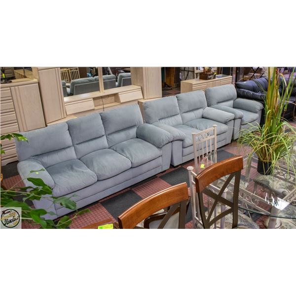 LIGHT BLUE/GREY FABRIC SOFA//+LOVESEAT+CHAIR SET