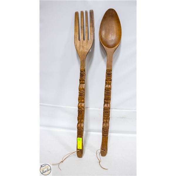3 FOOT TALL CARVED WOODEN TOTEM FORK/SPOON