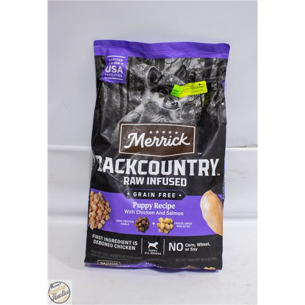 MERRICK RAW INFUSED DOG FOOD 10LBS BB 11/26.