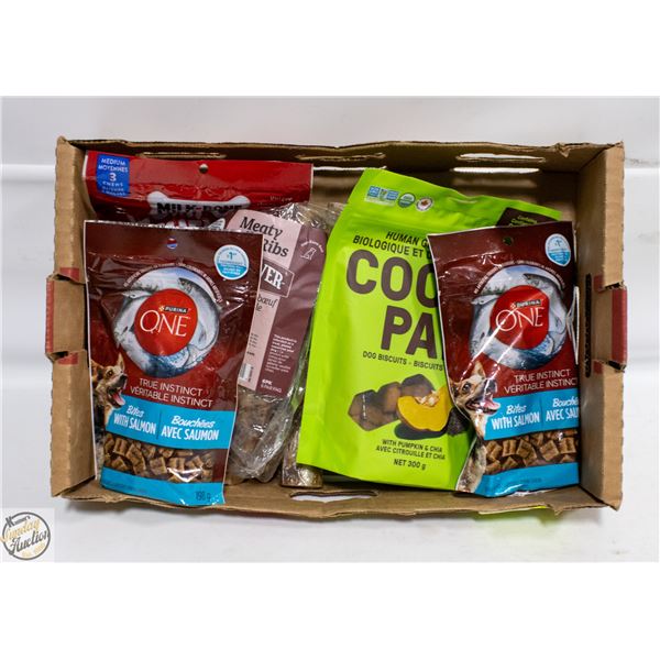 ASSORTED DOG TREATS AND ROLLOVER BEEF