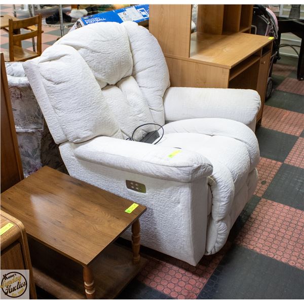 WHITE FABRIC ELECTRIC RECLINER CHAIR