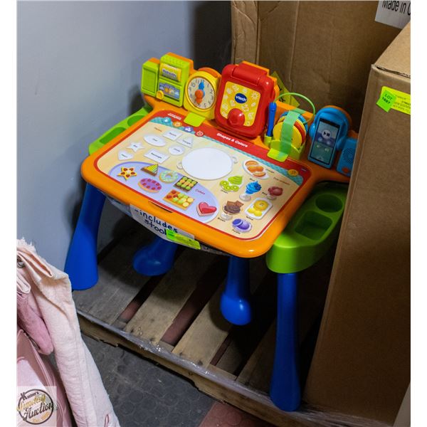 ACTIVITY DESK & STOOL, V-TECH EXPLORE & WRITE