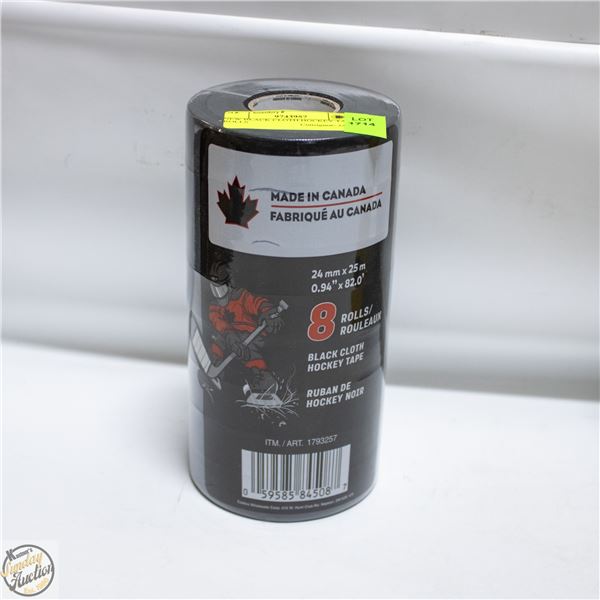NEW BLACK CLOTH HOCKEY TAPE 8 ROLLS