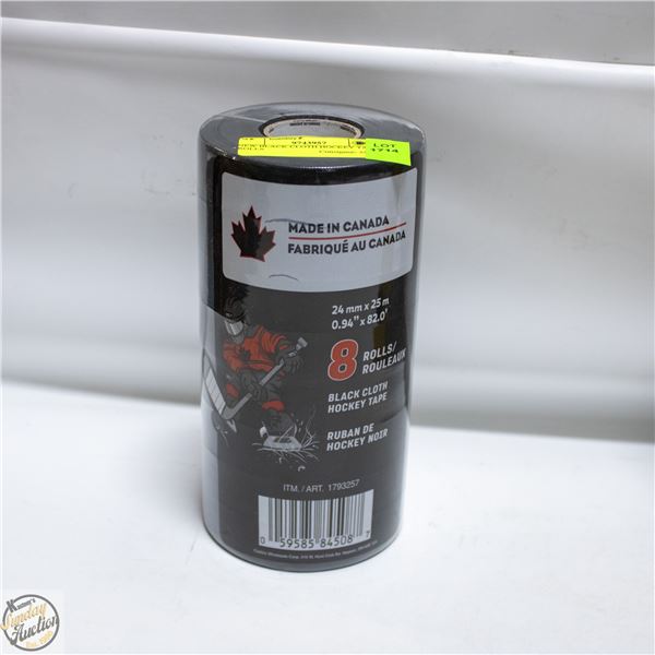 NEW BLACK CLOTH HOCKEY TAPE 8 ROLLS