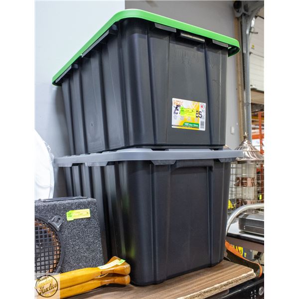 PAIR OF HEAVY DUTY LIDDED STORAGE TOTES