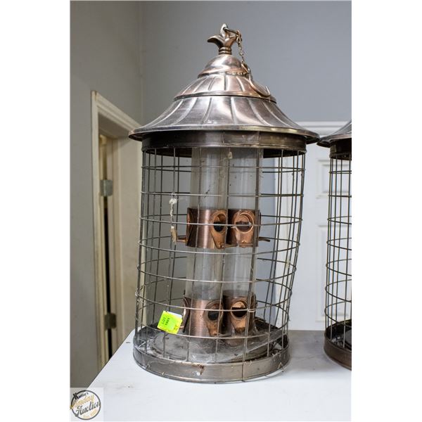 CAGED TRIPLE TUBED BIRD FEEDER STATION