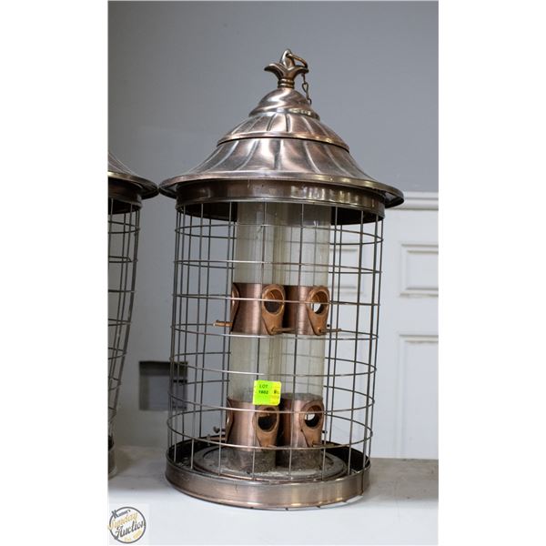 CAGED TRIPLE TUBED BIRD FEEDER STATION