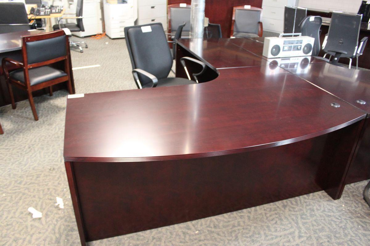 Mahogany Bow Front LShape Executive Desk