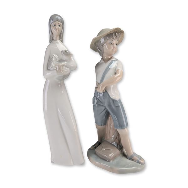 2pc Porceval & Nao by Lladro Porcelain Figurines