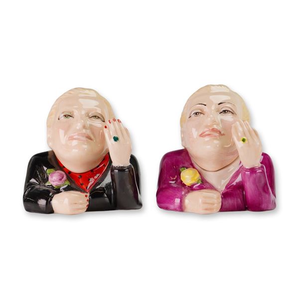 2pc Kevin Francis Eva Peron Ceramic Face Pots, Evita