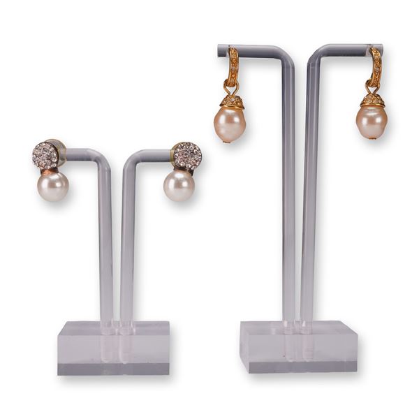 2 Pair Rhinestone and Faux Pearl Earrings