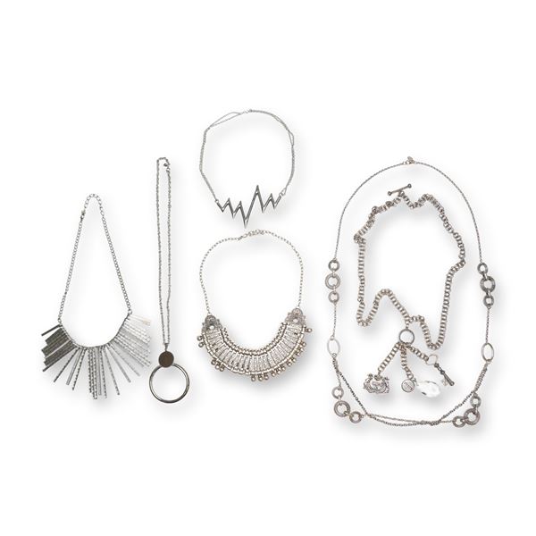 A 6pc Collection of Silver-Tone Statement and Fashion Necklaces Including Chico's and Sarah Coventry