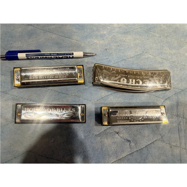 Four Hohner Harmonicas: Big River Harp, Echo, House of Blues