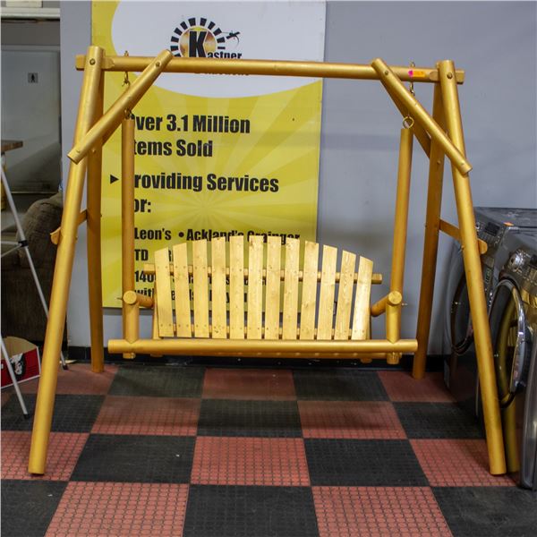 BAILIFF SEIZED: SOLID WOOD GOLD PAINTED YARD SWING