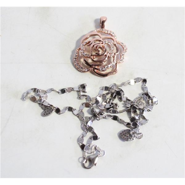 ESTATE ROSE GOLD PLATED ROSE PENDANT WITH CHAIN