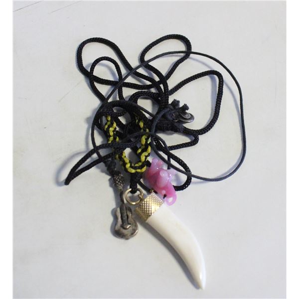 ESTATE ART GLASS PENDANT + ANIMAL TOOTH PENDANT-